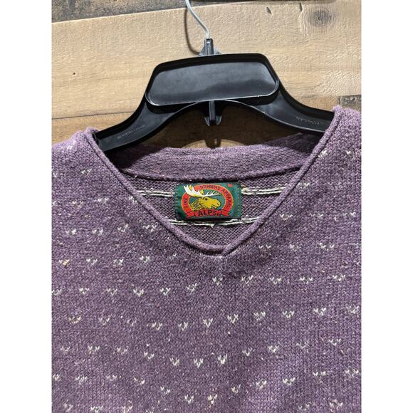 Vintage 1980s ALPS - Purple Nordic Print V-Neck Sweater- Size M - Picture 7 of 7